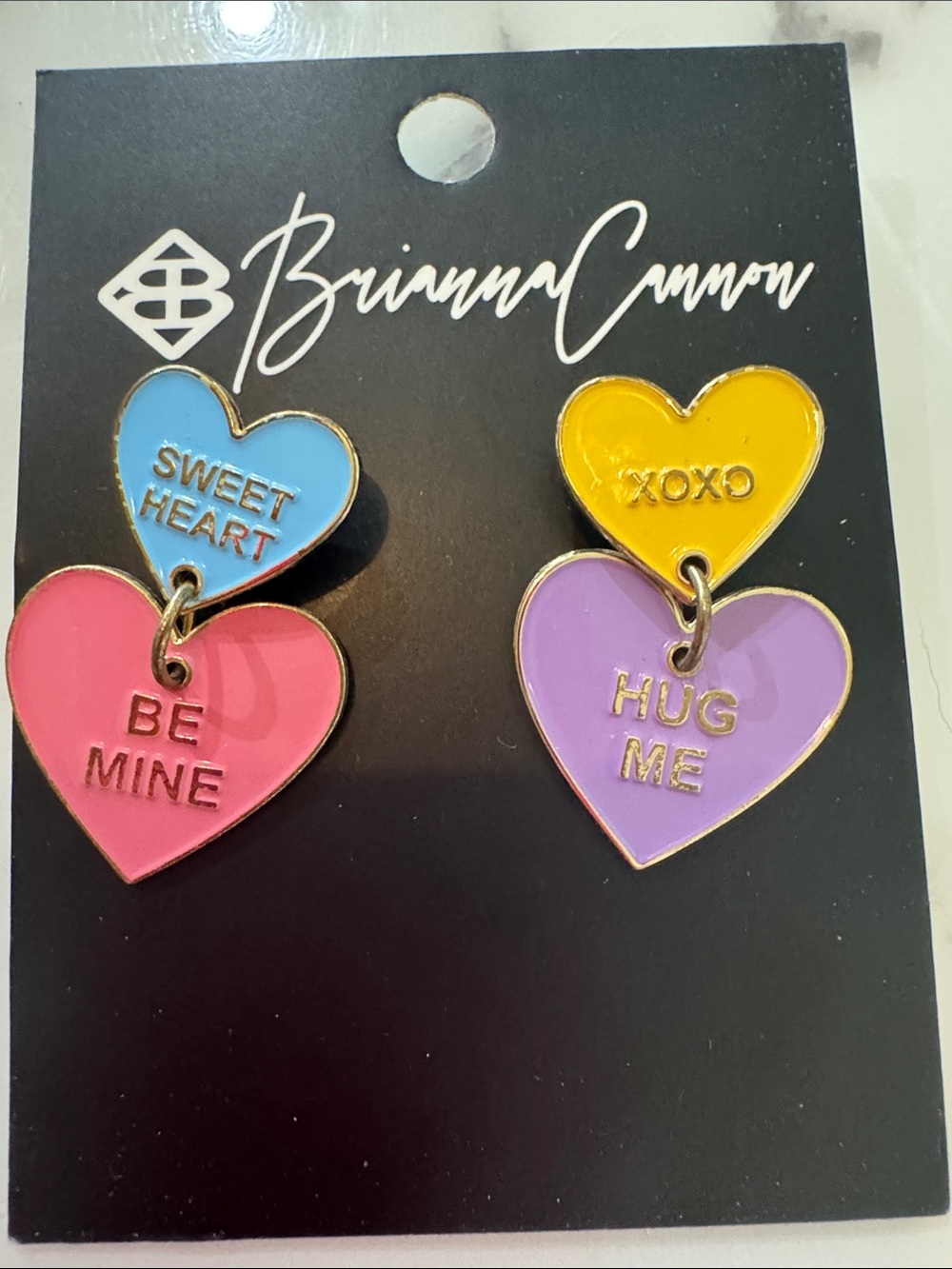 Brianna Cannon Pastel Heart Drop Earrings - Pink, Blue, Yellow, Purple
